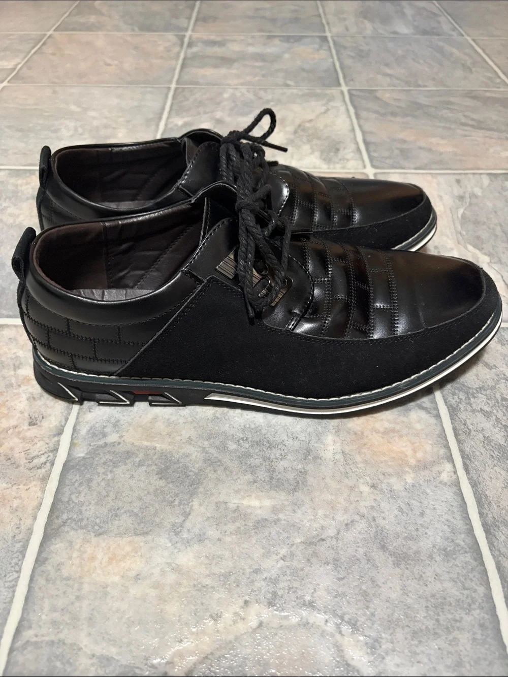 Gatsby Men's Black Lace-Up Derby Shoes with Quilted Upper Size 12 US - 46 EU